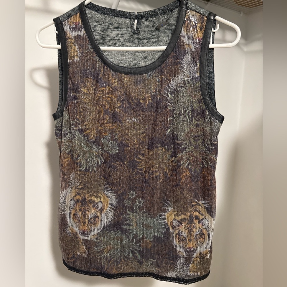 Custo Barcelona Metallic Sequin Animal Print Tank Top - Size 1